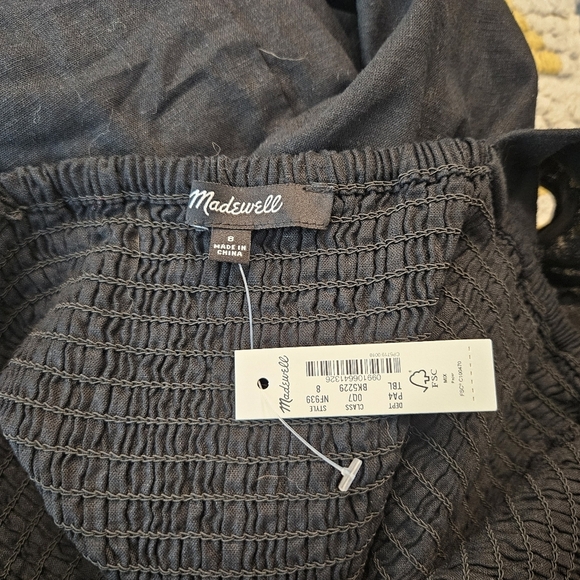 Madewell Linen-Blend Lucie Smocked Romper Black Size 8 NWT Summer Vacation - Picture 10 of 11